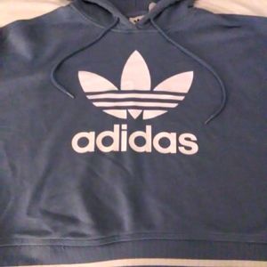 Adidas crop top hoodie light blue size M